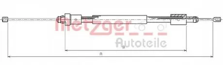 Трос ручника (задній) (L) Citroen Berlingo 96- (1745/1405mm) METZGER 104705