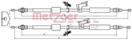 Трос ручника (задній) Ford C-Max 07-10/Focus II- 04-12 (L1=1860mm/L2=1816mm) METZGER 105370