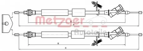 Трос ручника (задній) Ford Focus II 04-12 (L=1490/1440mm) METZGER 105371