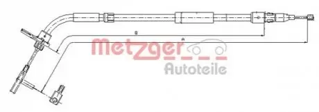 Трос ручника (задній) (R) MB A-class (W169) 04-12 (1215/1065mm) METZGER 109334