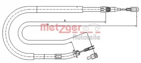 Трос ручника (задній) MB Sprinter 208-316/VW LT 28-35 96-06 (L=1513mm) METZGER 109873