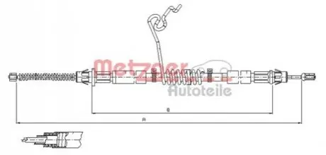 Трос ручника (задній) (R) Ford Transit (V184)(1282/993mm) METZGER 115668