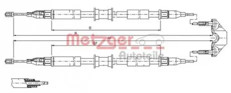 Трос ручника Opel Combo 01- (барабанные тормоза) (1235/1235mm) (к-кт) METZGER 115765