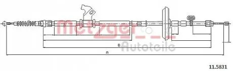 Трос ручного гальма (задній) (L) Opel Astra J/Chevrolet Cruze 09- (1815mm) METZGER 115831