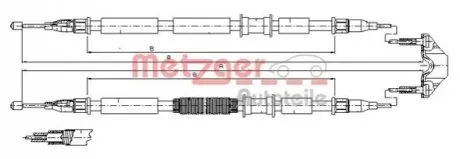 Трос ручника (задній) Opel Astra G 98-09- (1254/1254mm) (к-кт) METZGER 115862