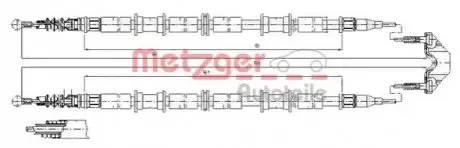 Трос ручника (задній) Opel Zafira 1.8 16V/2.0/2.2 DTI 00-05 (1677/1677mm) METZGER 115865