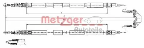Трос ручника Opel Zafira 05-15 (1774/1749mm) METZGER 115867