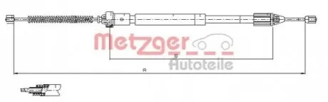 Трос ручника (задній) (R) Renault Clio II 98- (1415mm) METZGER 116597