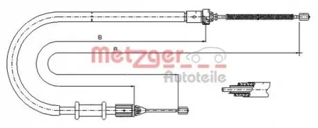 Трос ручника (задній) (L) Renault Kangoo (1421/1075mm) METZGER 116675