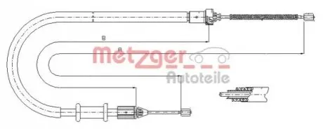 Трос ручника (задній) (R) Renault Kangoo (1421/1075mm) METZGER 116676