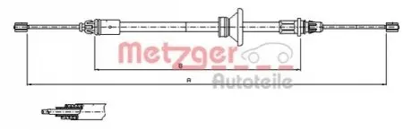 Трос ручника (центральний) Renault Trafic/Opel Vivaro 01- (1643/498mm) METZGER 116801