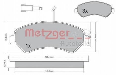Колодки тормозные (передние) Citroen Jumper/Fiat Ducato/Peugeot Boxer 06- R16 (с датчиком) METZGER 1170248