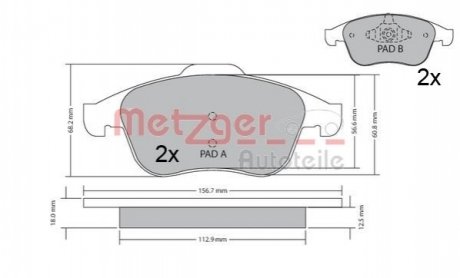 Колодки гальмівні (передні) Renault Megane III/Laguna III 1.5dCi/2.0dCi 07- (Ate) METZGER 1170409 (фото 1)