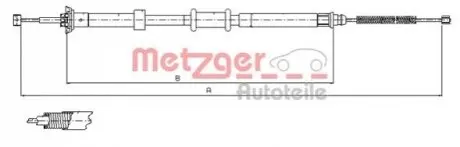 Трос ручника (задній) (R) Fiat Panda/500 03- (1450/1202mm) METZGER 120724