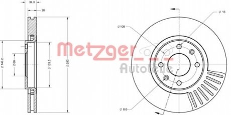 Диск гальмівний (передній) Citroen Berlingo 08- (283x26) METZGER 6110050 (фото 1)