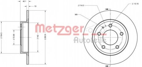 Диск гальмівний (задній) Mazda 626 91-02/Premacy 99-05 (261x10) - (1023101, 3415598, 4146391) METZGER 6110131