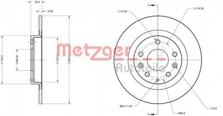 Диск гальмівний (задній) Mazda CX-3 1.5/2.0 16V 15- (280x9.5) - (D10E26251) METZGER 6110756