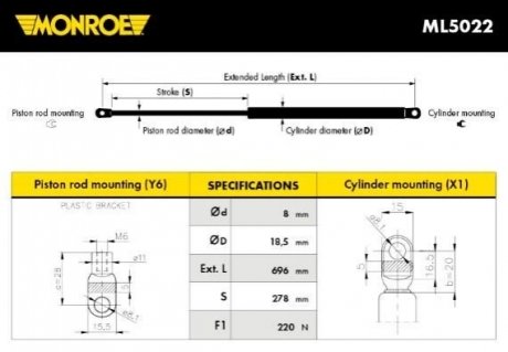 Пружина газова / помещения для груза MONROE ML5022