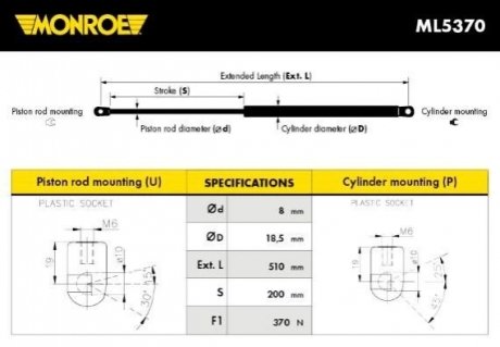 Пружина газова / приміщення для вантажу MONROE ML5370