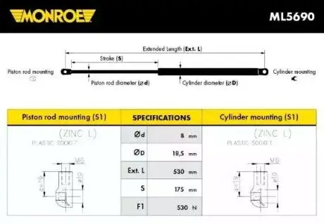 Газова пружина, багажник/кузов MONROE ML5690 Купити в Україні