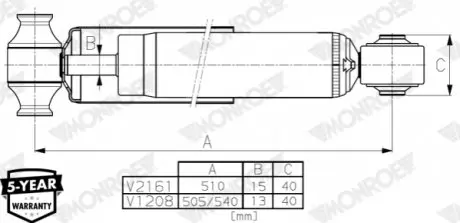 Амортизатор задн Лів/Прав FORD TOURNEO CUSTOM V362, TRANSIT CUSTOM V362 1.0H-2.2D 09.12-12.23 MONROE V1208 Купити в Україні
