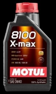 Масло масло 0W40 1L 8100 X-MAX MB 229.5/VW502.00/505.00/LL-01 =348201 MOTUL 104531 (фото 1)
