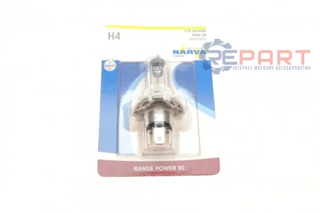 Автолампа H4 12V 60/55W P43t Range Power 90 (blister/1шт) NARVA 480034000