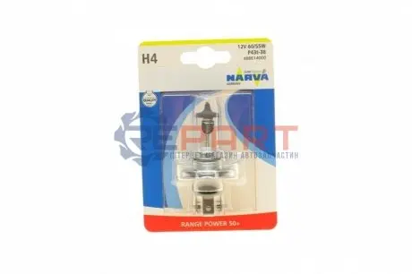 Автолампа H4 12V 60/55W P43t Range Power 50+ (блістер/1шт) NARVA 488614000 Купити в Україні