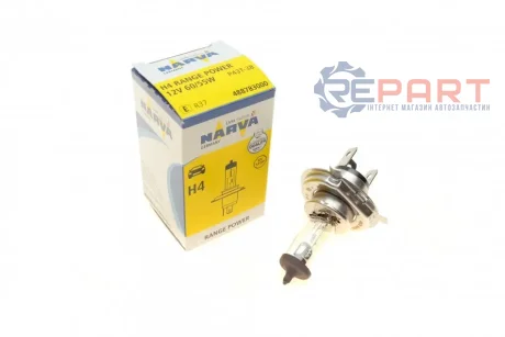 Автолампа H4 12V 60/55W P43t Range Power (+30%) NARVA 488783000