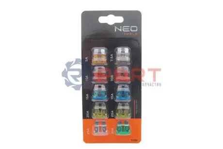 Комплект запобіжників (стандарт) 5A/7,5A/25A/30A/10A/15A/20A) (10шт) NEO TOOLS 11991 Купити в Україні