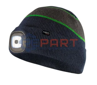 Шапка с LED-фонариком темно-сине-серо-зеленый PREMIUM (USB-зарядка) NEO TOOLS 81630