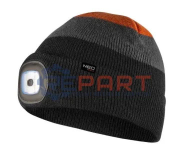 Шапка с LED-фонариком черно-серо-оранжевая WARM (USB-зарядка) NEO TOOLS 81631