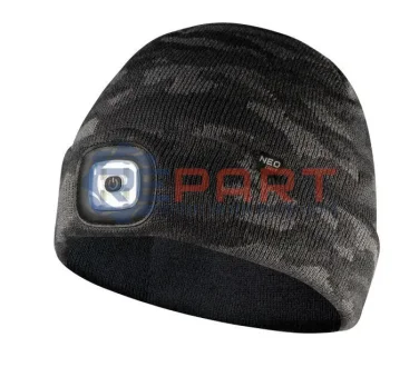 Шапка с LED-фонариком двухслойная CAMO URBAN (USB-зарядка) NEO TOOLS 81632