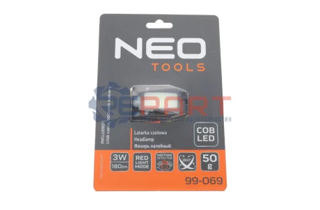 Ліхтарик налобний (3W/180Lm/COB LED+датчик руху) NEO TOOLS 99069 Купити в Україні
