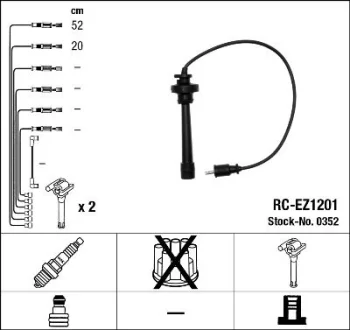 Комплект проводів запалювання MAZDA 323 F VI, 323 S VI, MPV II, MX-5 II, PREMACY 1.8/1.9/2.0 05.98-10.05 NGK 0352