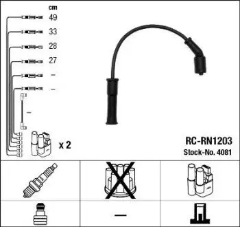 Комплект проводів запалювання RENAULT CLIO II, KANGOO, KANGOO EXPRESS, MEGANE I, MEGANE I CLASSIC, MEGANE I COACH, MEGANE SCÉNIC 1.4/1.6 01.96 NGK 4081 Купити в Україні