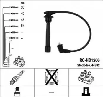 Проводи запалювання (к-кт) Hyundai Accent/Kia Rio 1.4-1.6 94- (RC-HD1206) NGK 44332 Купити в Україні