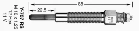 Свічка накалу Y-707RS HYUNDAI GALLOPER I, GALLOPER II, H-1 / STAREX NISSAN PICK UP, URVAN 2.3D/2.5D/2.7D 08.87-04.04 NGK 4937