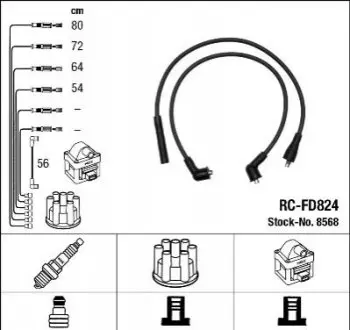 Проводи запалювання (к-кт) Ford Transit 1.6/2.0 -94 (RC-FD824) NGK 8568 Купити в Україні