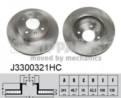 Диск гальмівний (передній) Hyundai i10/Kia Picanto 04- (241x18) NIPPARTS J3300321HC