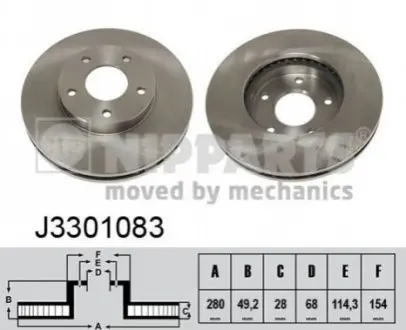 Диск гальмівний (передній) Nissan Almera/Primera/X-Trail 01-13 (280x28) NIPPARTS J3301083