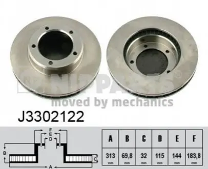 Диск гальмівний (передній) Toyota Land Cruiser 100 4.2TD/4.7 98-07 (313x32) (вентильований) NIPPARTS J3302122 Купити в Україні