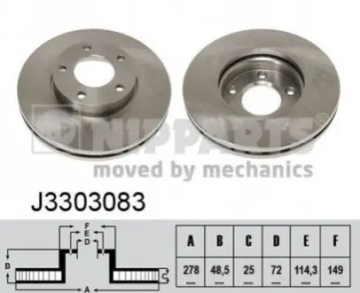 Диск гальмівний (передній) Mazda 3 03-14/Mazda 5 05- (278x25) (з покр.) (вент) NIPPARTS J3303083 Купити в Україні