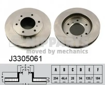 Диск гальмівний (передній) Mitsubishi L200 04-/Pajero Sport 08- (294x28) NIPPARTS J3305061