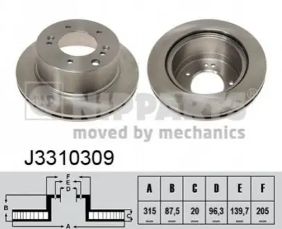 Диск гальмівний (задній) KIA Sorento 02-11 (315x20) NIPPARTS J3310309 Купити в Україні