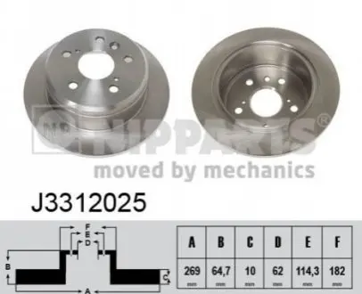 Диск гальмівний (задній) Toyota Camry 2.2/3.0 91-01 (269x9) NIPPARTS J3312025 Купити в Україні