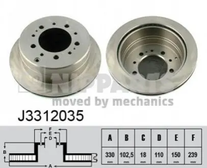 Диск гальмівний (задній) Toyota Land Cruiser 98-08/Lexus LX (UZJ1) 98-08 (329.5x18) NIPPARTS J3312035 Купити в Україні