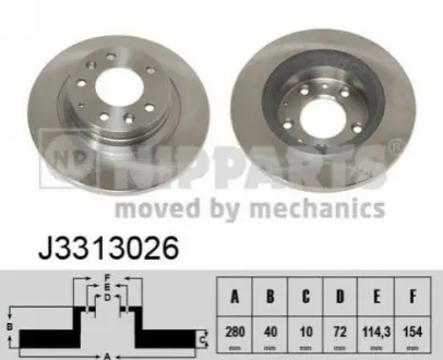 Диск гальмівний (задній) Mazda 6 02-13/MX-5 05-14 (280x10) NIPPARTS J3313026 Купити в Україні