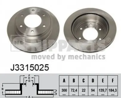 Диск гальмівний (задній) Mitsubishi Pajero 00- (300x22) (вентильований) NIPPARTS J3315025