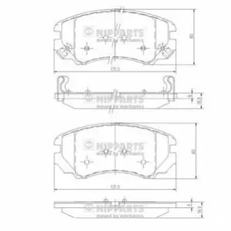 Колодки гальмівні (передні) Hyundai Sonata/Elantra 01-11/ix20 10-/Tucson/Kia Sportage/Carens 04 NIPPARTS J3600541 Купити в Україні